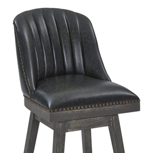Homeroots 31" Onyx And Gray Faux Leather And Solid Wood Swivel Bar Height Bar Chair   477299