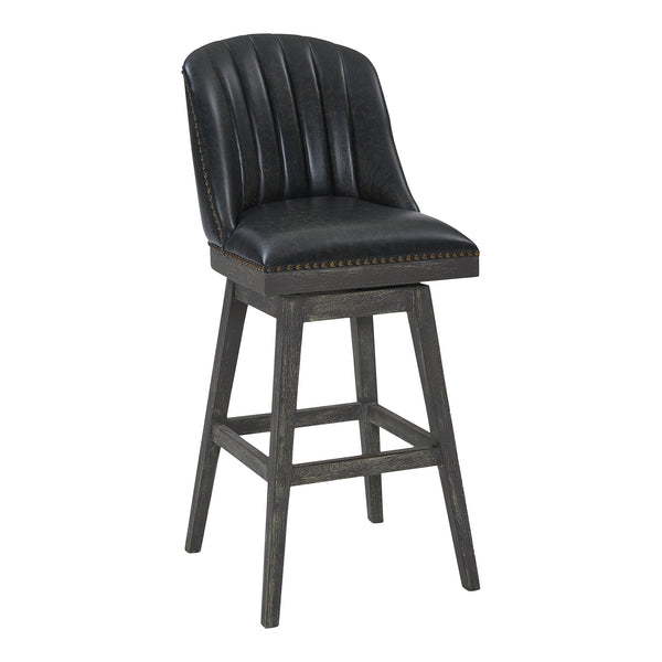 Homeroots 31" Onyx And Gray Faux Leather And Solid Wood Swivel Bar Height Bar Chair   477299