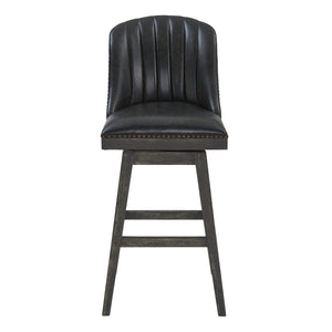 Homeroots 31" Onyx And Gray Faux Leather And Solid Wood Swivel Bar Height Bar Chair   477299