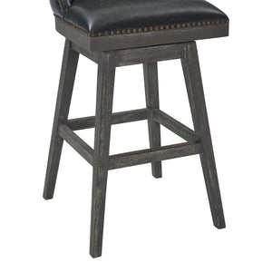 Homeroots 31" Onyx And Gray Faux Leather And Solid Wood Swivel Bar Height Bar Chair   477299