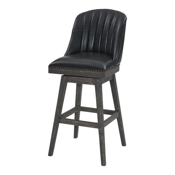 Homeroots 31" Onyx And Gray Faux Leather And Solid Wood Swivel Bar Height Bar Chair   477299