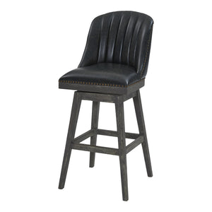Homeroots 31" Onyx And Gray Faux Leather And Solid Wood Swivel Bar Height Bar Chair   477299