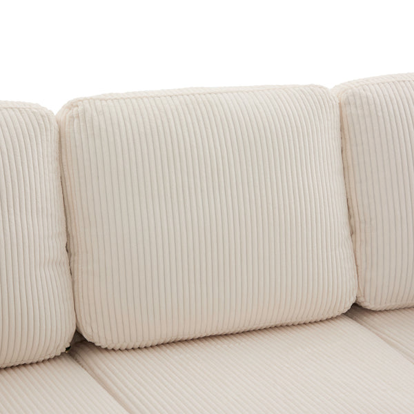 English Elm UNITED Corduroy L-Shaped Sectional Sofa with Storage Ottoman, USB Ports, Cup Holders & LED Lighting Beige W1568P332400