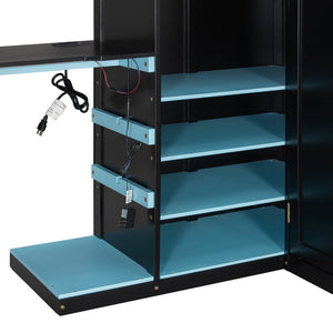 English Elm Full Size Loft Bed with Rgb Lighting Usb Charging Desk Wardrobe and Storage Shelves Blue LT000387AAC