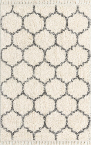 Unique Loom Hygge Shag Trellis Machine Made Trellis Rug Ivory, Gray 5' 1" x 8' 0"