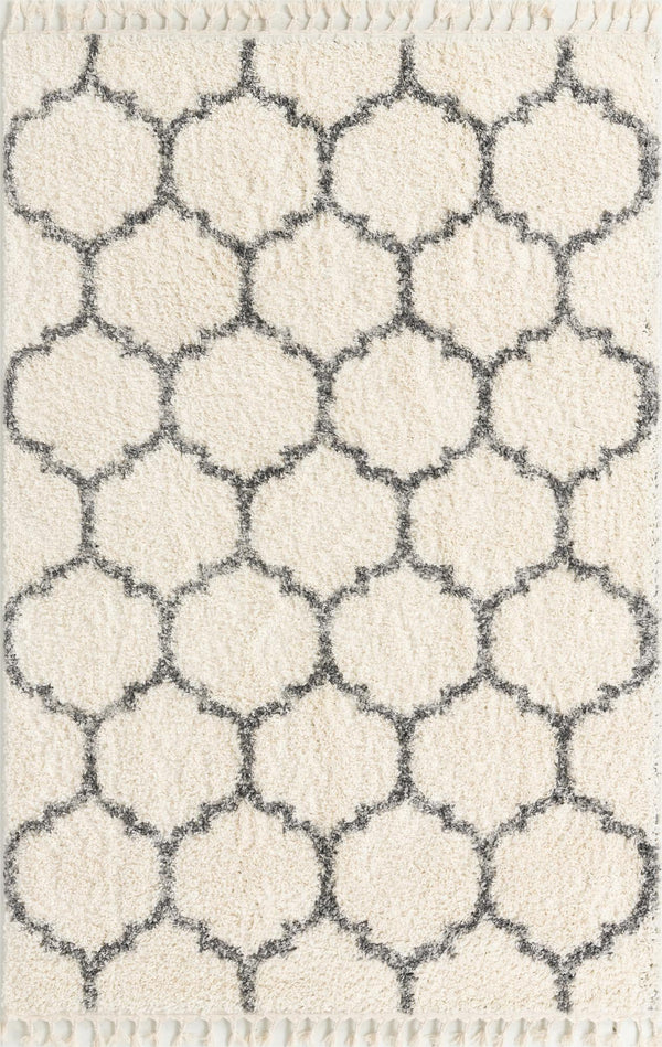 Unique Loom Hygge Shag Trellis Machine Made Trellis Rug Ivory, Gray 5' 1" x 8' 0"