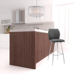 Homeroots 30" Gray And Silver Faux Leather And Iron Bar Height Bar Chair   477300