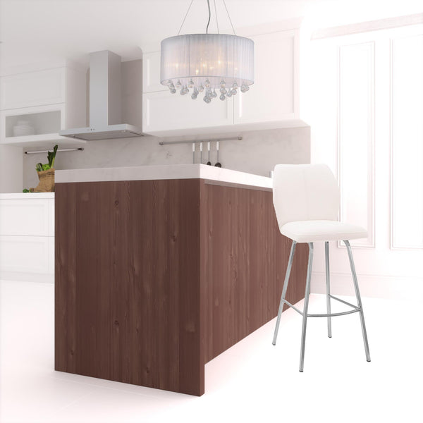 Homeroots 30" White And Silver Faux Leather And Iron Bar Height Bar Chair   477302