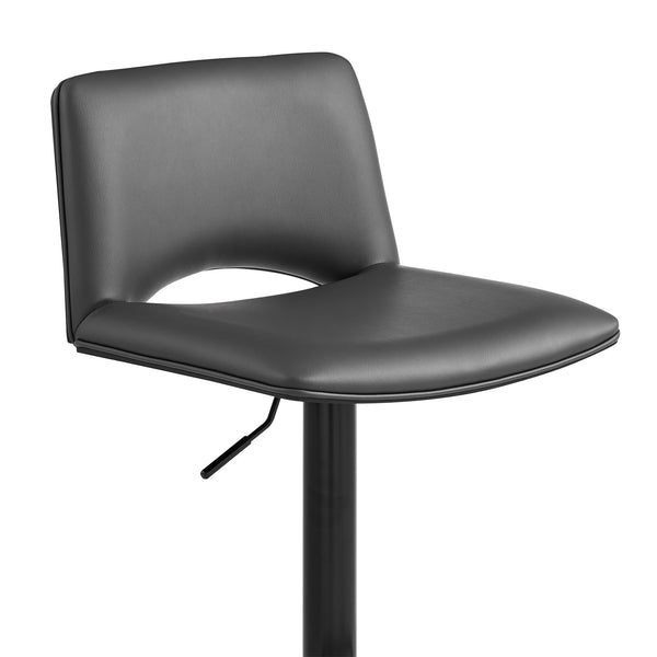 Homeroots 24" Gray And Black Faux Leather And Iron Swivel Low Back Adjustable Height Bar Chair   477303