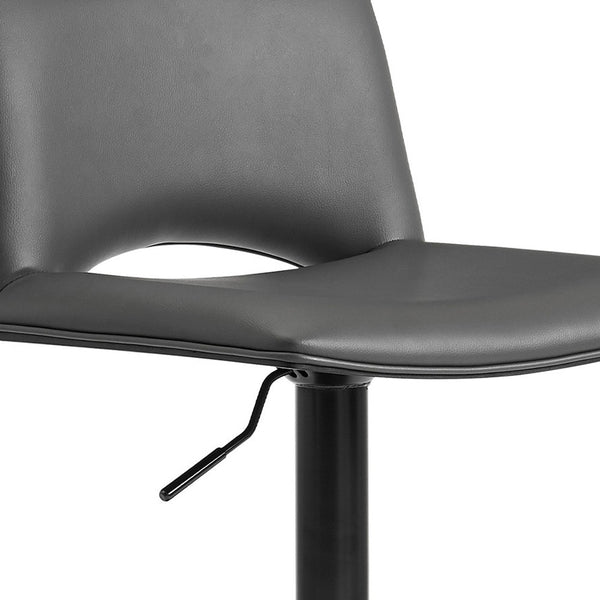 Homeroots 24" Gray And Black Faux Leather And Iron Swivel Low Back Adjustable Height Bar Chair   477303