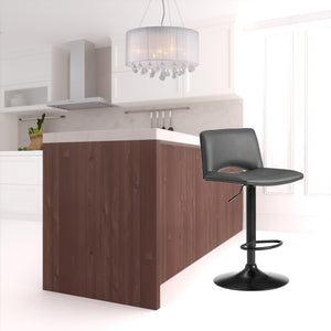 Homeroots 24" Gray And Black Faux Leather And Iron Swivel Low Back Adjustable Height Bar Chair   477303