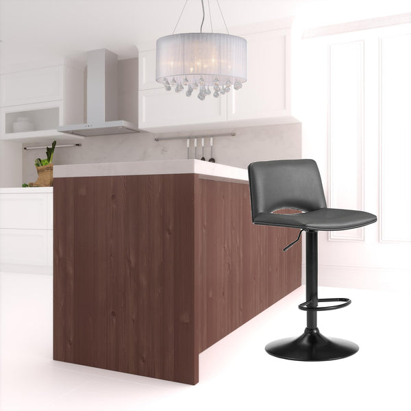 Homeroots 24" Gray And Black Faux Leather And Iron Swivel Low Back Adjustable Height Bar Chair   477303