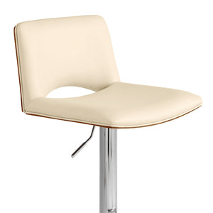 Homeroots 24" Cream And Silver Faux Leather Swivel Low Back Adjustable Height Bar Chair   477304