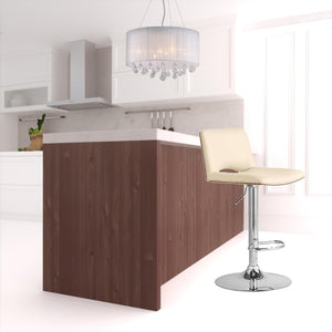 Homeroots 24" Cream And Silver Faux Leather Swivel Low Back Adjustable Height Bar Chair   477304