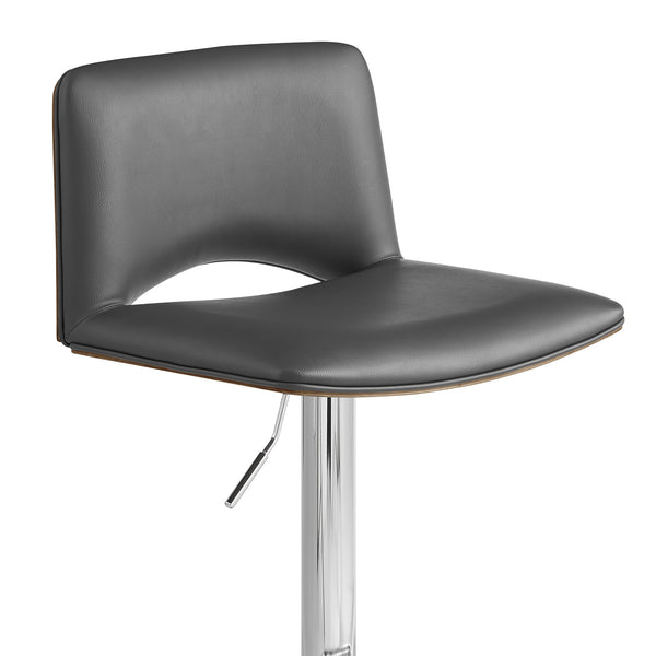 Homeroots 24" Gray And Silver Faux Leather Swivel Low Back Adjustable Height Bar Chair   477305