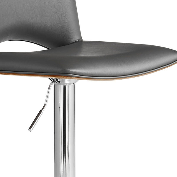 Homeroots 24" Gray And Silver Faux Leather Swivel Low Back Adjustable Height Bar Chair   477305