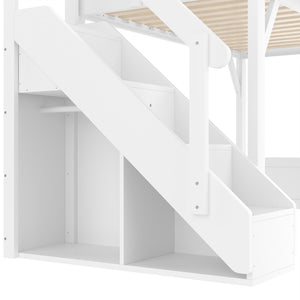 English Elm Twin Low Loft Bed Solid Pine Frame Kids Study Desk Blackboard Storage White Light White W1580S00466