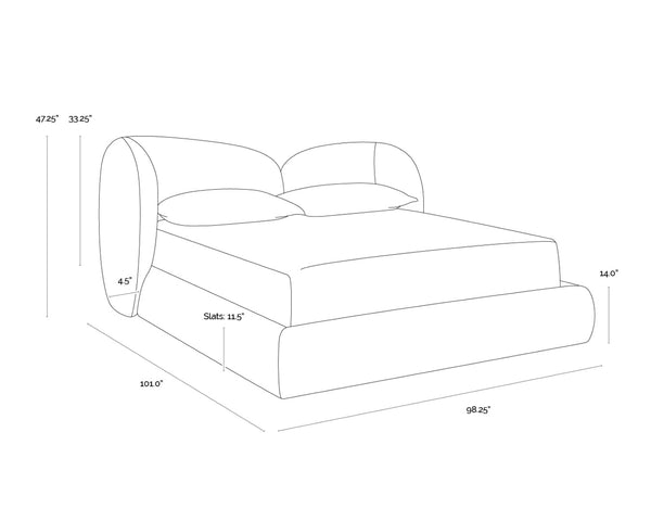 Sunpan ESME Bed - Luxurious King Size Design in Soft Copenhagen Olive Boucle for Ultimate Comfort & Style 112631