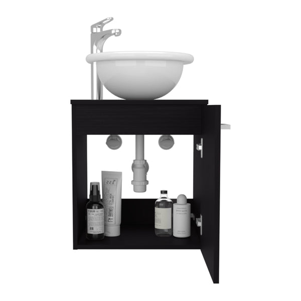 English Elm Clyde Wall-Mounted Floating Vanity 18" Wide Black Wenge with Wessel Sink, One Shelf, Minimalist Design B200P335376