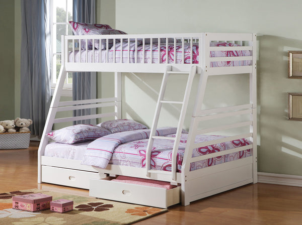 English Elm Jason Twin/Full Bunk Bed with Under-Drawer Storage, Convertible Pine Frame, Safety Guardrail and Ladder White 84 L x 20 W x 12 H B2726S00227