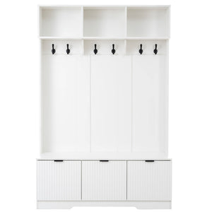 English Elm Two meters three cabinets and three storage clothes rack White Entryway Organizer with Hooks, Shelves, Cabinet W3871P368795