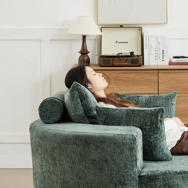 English Elm 55''l 55'l Chenille Swivel Lounge Chair Plush Foam Fill 360 Rotation Modern Living Room Green W834S00615