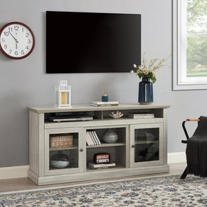 English Elm Contemporary Stone Gray TV Stand 60" Modern Entertainment Console for TVs up to 65" with Glass Cabinets and Adjustable Shelves W2275P389702
