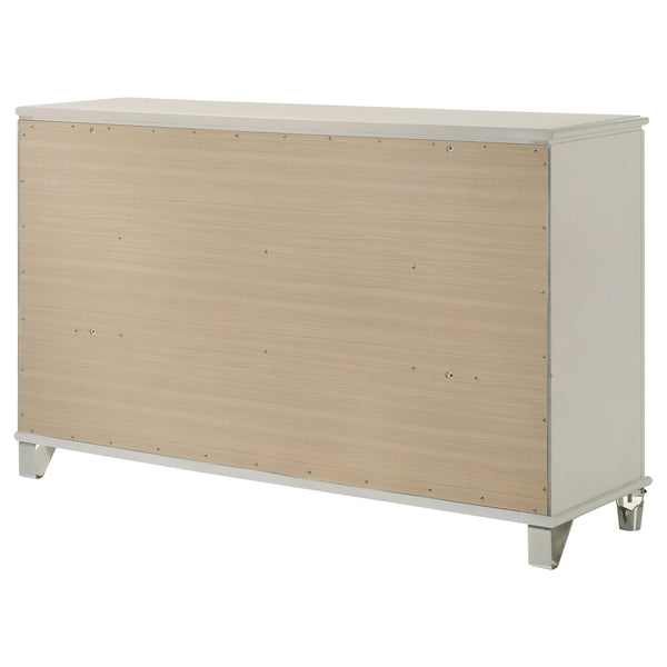 English Elm Gwendolyn Pearl White 6-Drawer Dresser Cabinet with Diamond Star Drawers, Jewelry Tray & Acrylic Legs B062P375502