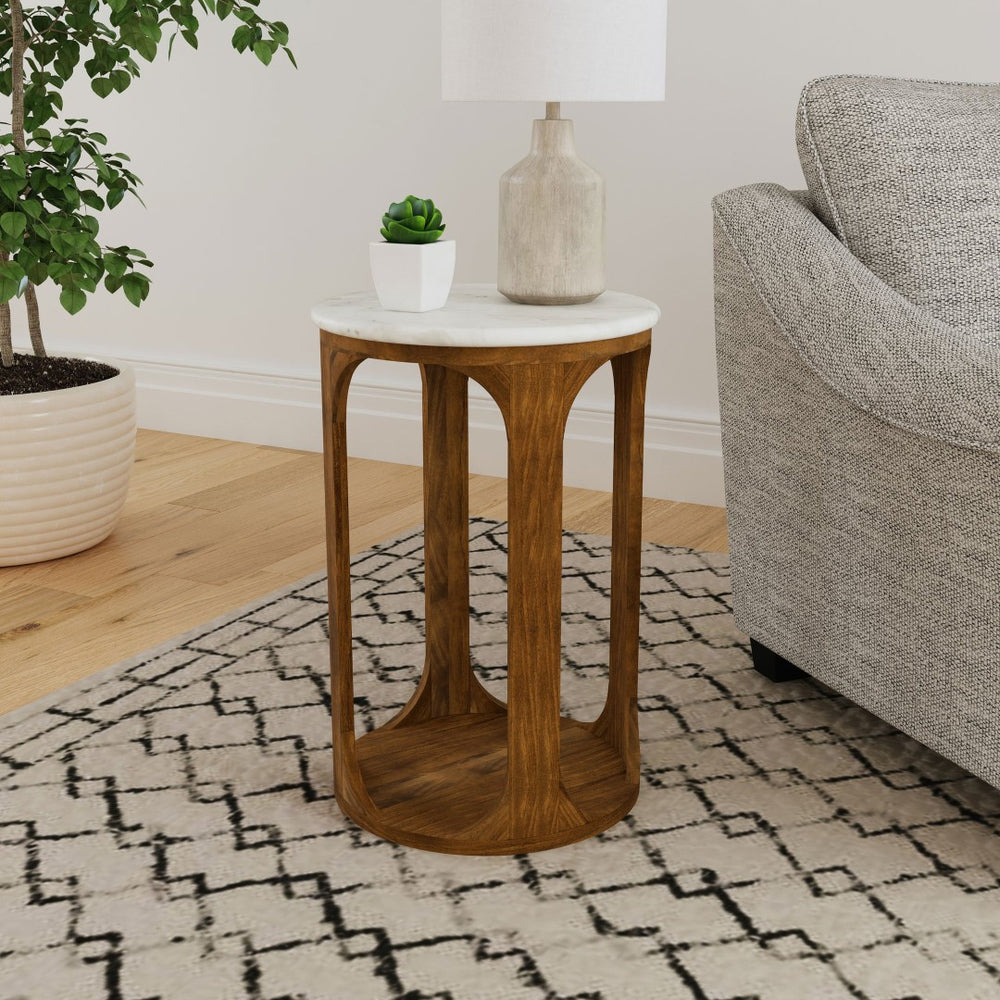 English Elm Eaton Round Marble Top Side Table with Solid Mango Wood Base for Living Room B062P440317