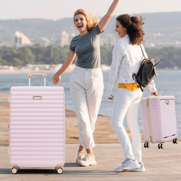 English Elm Luggage 5 Piece Abs Hardshell Travel Set with Usb Port Spinner Wheels and Tsa Lock Pink N732P265290U