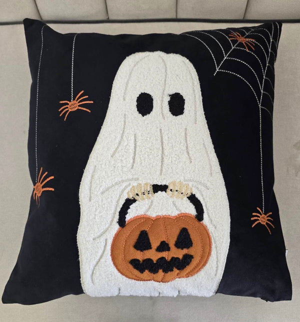 English Elm Halloween Ghost Throw Pillow - Adorable Pumpkin Bucket Design For Cozy Seasonal Decor & Comfort B357P360664
