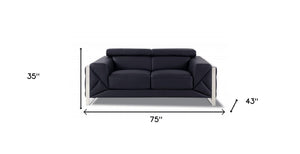 HomeRoots 69" Faux Leather Love Seat - Contemporary Comfort with Pillow-Top Arms for Modern Living Spaces BLACK 477560
