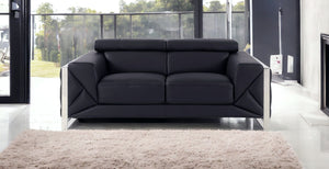 Homeroots 75" Black And Silver Italian Leather Loveseat Black  477560