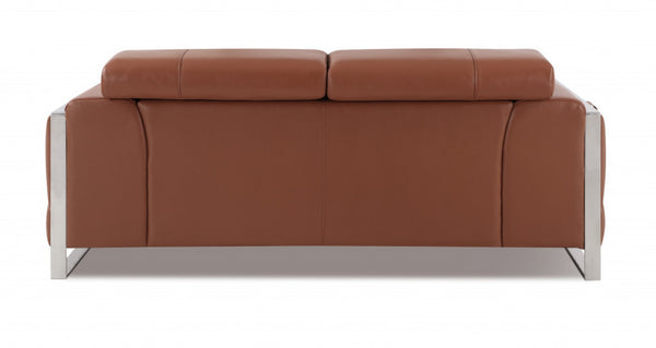 HomeRoots 69" Faux Leather Love Seat - Contemporary Comfort with Pillow-Top Arms for Modern Living Spaces ORANGE 477561