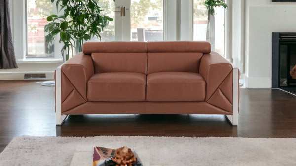 HomeRoots 69" Faux Leather Love Seat - Contemporary Comfort with Pillow-Top Arms for Modern Living Spaces ORANGE 477561