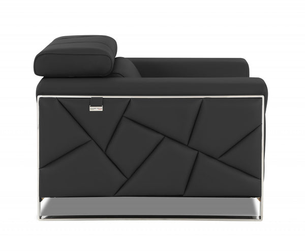 Homeroots 75" Gray And Silver Italian Leather Loveseat Dark Grey  477562