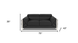 Homeroots 75" Gray And Silver Italian Leather Loveseat Dark Grey  477562