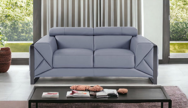 Homeroots 75" Light Blue And Black Italian Leather Loveseat Light Grey  477563