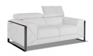 Homeroots 75" White And Black Italian Leather Loveseat White  477564