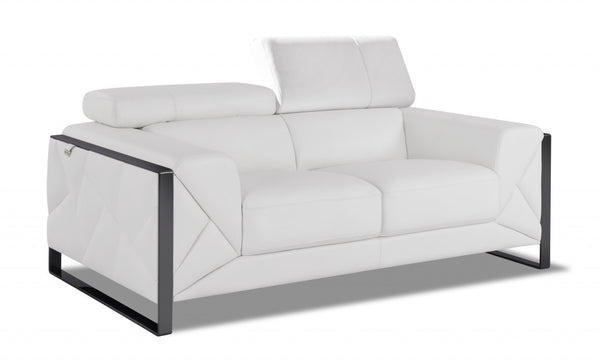 Homeroots 75" White And Black Italian Leather Loveseat White  477564