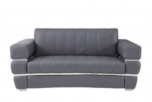 Homeroots 75" Gray And Silver Italian Leather Loveseat Dark Grey  477566