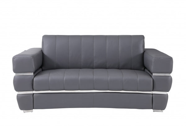 Homeroots 75" Gray And Silver Italian Leather Loveseat Dark Grey  477566