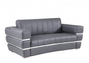 Homeroots 75" Gray And Silver Italian Leather Loveseat Dark Grey  477566