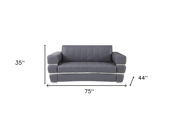 Homeroots 75" Gray And Silver Italian Leather Loveseat Dark Grey  477566