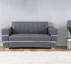 Homeroots 75" Gray And Silver Italian Leather Loveseat Dark Grey  477566