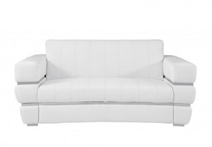 HomeRoots 69" Faux Leather Love Seat - Contemporary Comfort with Pillow-Top Arms for Modern Living Spaces White 477567