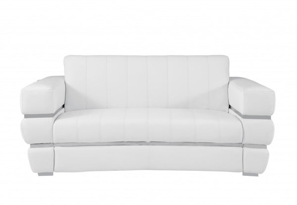 HomeRoots 69" Faux Leather Love Seat - Contemporary Comfort with Pillow-Top Arms for Modern Living Spaces White 477567