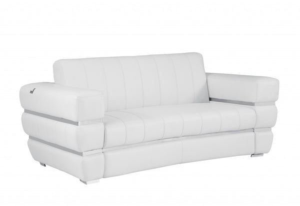 Homeroots 75" White And Silver Italian Leather Loveseat White  477567