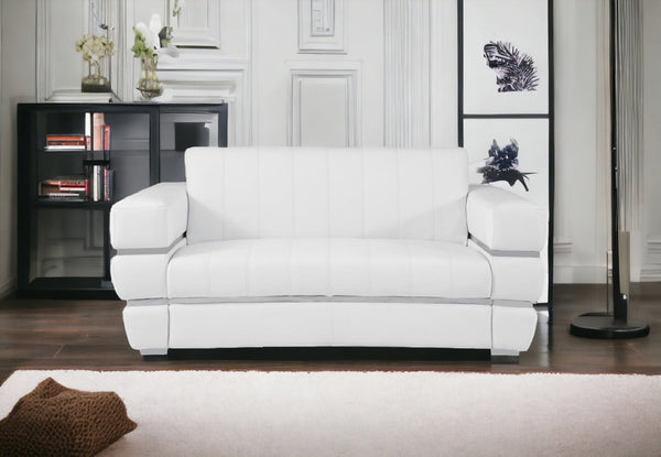 HomeRoots 69" Faux Leather Love Seat - Contemporary Comfort with Pillow-Top Arms for Modern Living Spaces White 477567