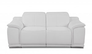 Homeroots 72" White And Silver Italian Leather Power Reclining Loveseat White  477570